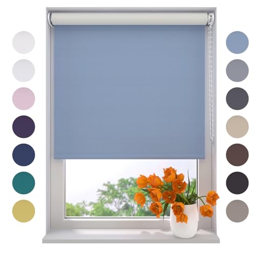 Radeco® Verdunkelungsrollo 210 x 190 cm Babyblau, Größen von 40 bis 240 Breite, ohne Bohren möglich, Rollo wandmontage, Rollo 210 cm breit, Fenster rollos für innen, rollos für Fenster von RADECO