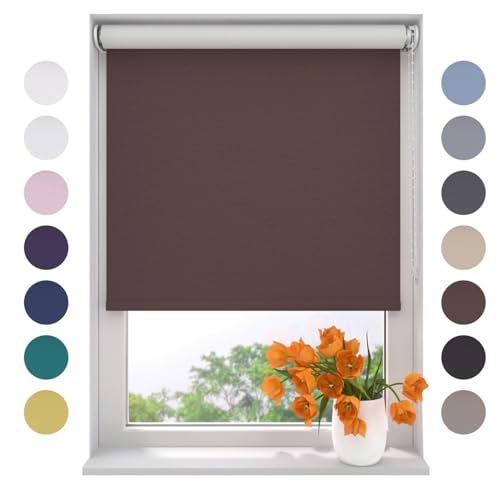 Radeco® Verdunkelungsrollo 90 x 190 cm braun, Größen von 40 bis 240 Breite, ohne Bohren möglich, Rollo wandmontage, Rollo 90 cm breit, Fenster rollos für innen, rollos für Fenster von RADECO