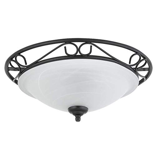 Mediterrane Deckenlampe aus weißem Alabasterglas mit schwarzem Metallgestell in Schmiedeoptik 37 cm Durchmesser Mediterrane Deckenlampe aus weißem Alabasterglas mit schwarzem Metallgestell in Schmiedeoptik 37 cm Durchmesser von rabalux