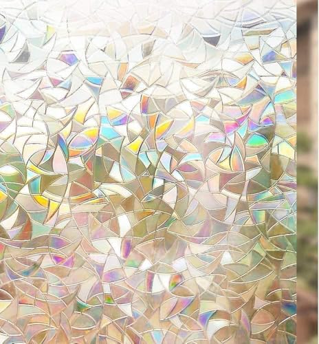 rabbitgoo Fensterfolie Blickdicht Selbsthaftende, Sichtschutzfolie Fenster Bunt, 3D Regenbogen Folie Fenster 90x200cm Statisch Haftend ohne Klebstoff Anti UV Sonnenschutz für Büro Wohnzimmer von rabbitgoo