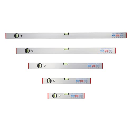 rabo Alu-Wasserwaagen, 5-teilig, justierbar, Längen: 30 + 40 + 60 + 80 + 100cm, Horizontales und vertikales messen von rabo