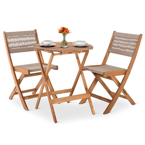 Raburg, Balkon-Set, Bistrotisch mit 2 Stühlen, 3-TLG. Akazie Natur geölt, Rope, kompaktes Terrassen- und Gartenmöbel-Set, Tisch 60 cm Durchmesser, für 2 Personen, Lanzarote, in Taupe von Raburg