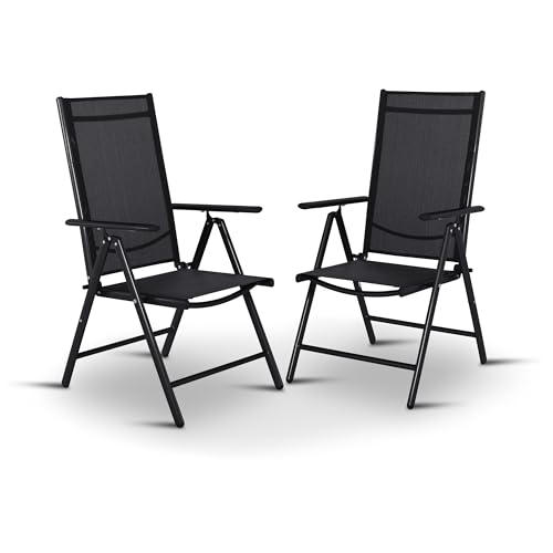 Gartenstuhl 2er-Set, Hochlehner, 7-fach verstellbar, wetterfester Garten-Klappstuhl, witterungsbeständiges Alu & Textilen, zusammenklappbare Gartenmöbel für Terrasse & Balkon, Schwarz/Schwarz, Noah Gartenstuhl 2er-Set, Hochlehner, 7-fach verstellbar, wetterfester Garten-Klappstuhl, witterungsbeständiges Alu & Textilen, zusammenklappbare Gartenmöbel für Terrasse & Balkon, Schwarz/Schwarz, Noah von Raburg