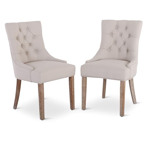 Raburg Esszimmerstuhl 2er-Set, Chesterfield-Design, Beige, Beine Holz, Isabella, Polsterstuhl im Set, eleganter Stuhl, Belastbarkeit 110 kg, Steppung, Landhausstil, Küchenstuhl von Raburg