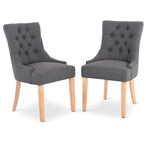 Raburg Esszimmerstuhl 2er-Set, Chesterfield-Design, Dunkelgrau, Beine Holz, Isabella, Polsterstuhl im Set, eleganter Stuhl, Belastbarkeit 110 kg, Steppung, Landhausstil, Küchenstuhl von Raburg