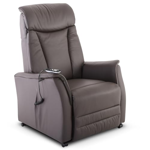Raburg Fernsehsessel mit Aufstehhilfe, Relaxsessel/Liegefunktion/Sitzheizung, elektrisch/Fernbedienung, 2 Motoren, Taschenfederkern/Komfort-Polsterung/120 kg, Leder/Kunstleder, Emma Eos 2, Dunkelbraun von Raburg