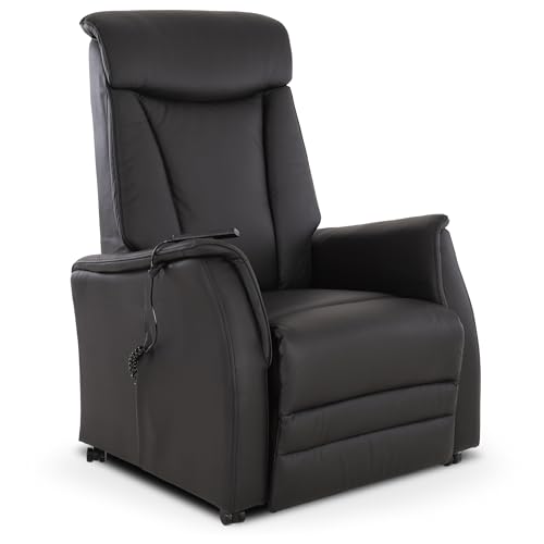Raburg Fernsehsessel mit Aufstehhilfe, Relaxsessel/Liegefunktion/Sitzheizung, elektrisch/Fernbedienung, 1 Motor, Taschenfederkern/Komfort-Polsterung/120 kg, Leder/Kunstleder, Emma EOS, Schwarz von Raburg