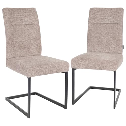 Raburg Freischwinger Stuhl 2er Set, Metallgestell Schwarz, bequemer Sitzkomfort, ideal für Esszimmer, Küche oder Wohnbereich - Maggie, Stoff | Cappuccino von Raburg