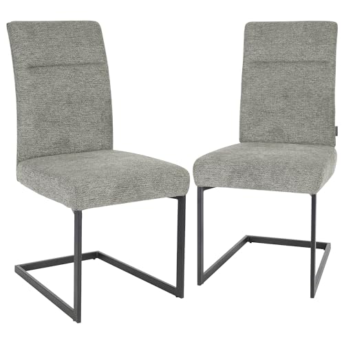 Raburg Freischwinger Stuhl 2er Set, Metallgestell Schwarz, bequemer Sitzkomfort, ideal für Esszimmer, Küche oder Wohnbereich - Maggie, Stoff | Olive von Raburg