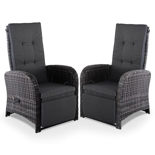 Raburg Garten-Relaxsessel 2er-Set, Fußstütze, inkl. Polster, Gartenstuhl-Set Relaxfunktion, pflegeleichtes & wetterfestes Polyrattan, Bequeme Kissen, 120 kg Belastbarkeit, Braun/Dunkelgrau, Laura von Raburg