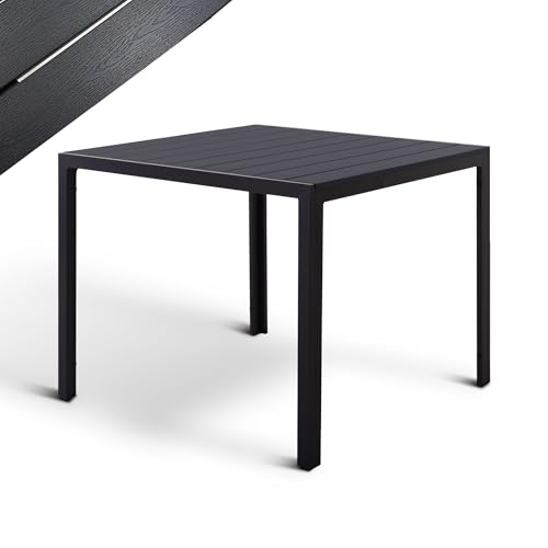 Raburg Gartentisch, Outdoor Esstisch, 90 x 90 cm, 74 cm hoch, Balkontisch Holzoptik, Terrassentisch Alurahmen, Gartenmöbel wetterfest, für Garten, Lounge & Sitzgruppe, Harvey XXL, Anthrazit-Schwarz von Raburg