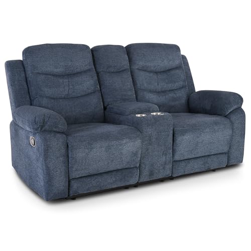 Raburg Kinosessel 2er-Fernsehsessel mit mechanischer Relax- & Liegefunktion, Easy-Lift, Getränkehalter, Snackfach, Komfortpolsterung, je Sitz 130 kg belastbar – Pixx, Mikrofaser | Stahlblau von Raburg