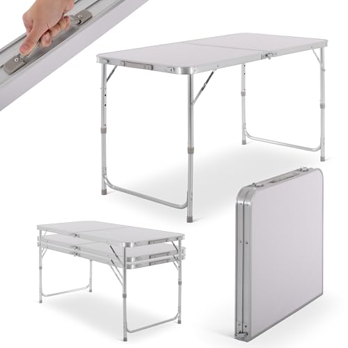 Raburg Campingtisch klappbar, Klapptisch 3-Fach höhenverstellbar, Falttisch 120 x 60 cm, Koffertisch, Partytisch aus Alu, ideal für Camping, Garten, Gäste, Event, Party, Lukas, Weiß von Raburg
