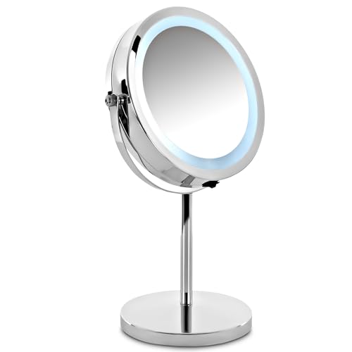 Raburg Kosmetikspiegel Nika, LED-Licht, 3x/1x Vergrößerung, doppelseitig, 360°, 18 cm Ø, 32 cm hoch von Raburg