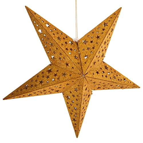 Raburg LED Deko-Weihnachtsstern Gold mit Glitzer, Holz, ca. 40 cm Ø, 10 LEDs in WARM-WEIß, beleuchtet, kabellos, Stern in Ornamentoptik, inkl. Batterien & Fernbedienung von Raburg