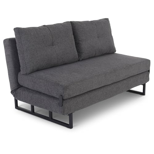 Raburg Schlafsofa, 2-Sitzer, klappbare 2-in-1-Funktion: Sofa und Gästebett, Mikrofaser, Metallgestell Schwarz, Liegefläche: 150 cm breit x 192 cm tief, Zara, Grau von Raburg