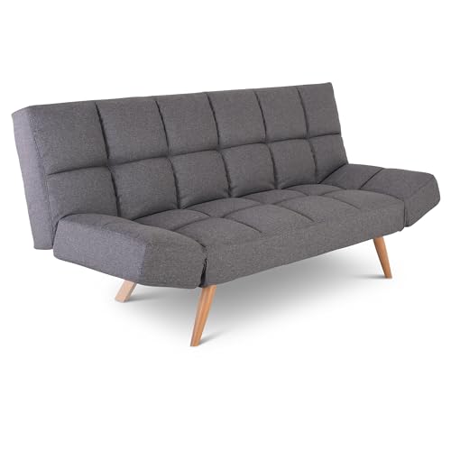 Raburg Schlafsofa, 2-Sitzer, klappbare 2-in-1-Funktion: Sofa und Gästebett, Stoff, Metallbeine Holzoptik, verstellbare Armlehnen, Liegefläche: 180 cm breit x 110 cm tief, Dunkelgrau, Yara von Raburg