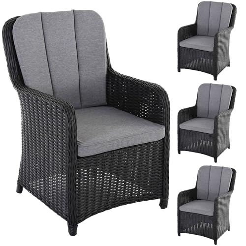 Raburg SenS-Line Gartenstuhl 4er Set Como in SEIDEN-SCHWARZ - Struktur Polster in HELL-GRAU aus Olefin, Dining-Chair Relaxsessel, Alu & Poly-Rattan, inklusive Sitz- & Rückenkissen von Raburg