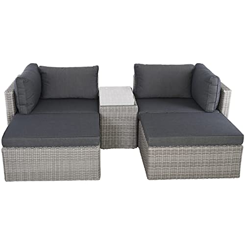 Raburg XL Gartenlounge ADAN in Stein-GRAU-MELIERT - 5-TLG. Premium Alu & Poly-Rattan, Polster-Set in Schiefer-GRAU, Tisch mit Glasplatte, sehr variabel & kompakt, mit Sofa für 2-4 Personen von Raburg