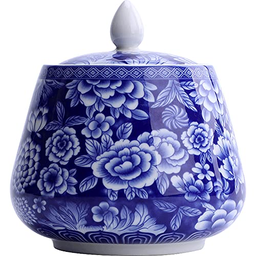 RabyLeo Dekoratives Glas, alte chinesische blau-weiße Porzellan-Keramik-Aufbewahrungsbox mit luftdichtem Deckel, Heimküchen-Essdekoration (Teedose in Helmform) von RabyLeo