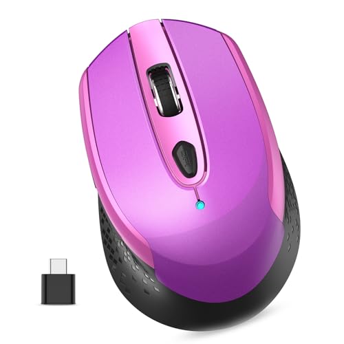 Maus Kabellos USB C, Funkmaus Batterie Klein 2.4G Computer Maus mit USB C Empfänger 3 Verstellbare DPI Level Silent Mouse mit 6 Tasten, mit EIN Aus Schalter für MacbookPro/Air Chromebook Laptop von RaceGT