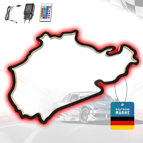 Holzskulptur Deko mit LED – Rennstrecke Nürburgring Nordschleife, 3D Nachtlicht, 92 cm, Geschenk, Wanddekoration für Fans von Autorennen, Geschenk für Sammler, schwarz von Racetrackart