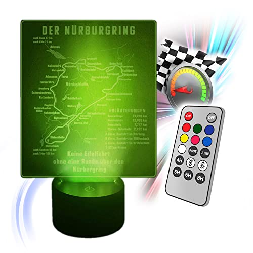 Moderne LED-Lampe mit 3D-Darstellung des Nürburgrings, mit sechs wechselnden Farben, Dekoration, Acryl-Lampe mit flachem Schalter, Nachtlicht, einzigartige und coole Geschenkidee für Rennsportfans von Racetrackart
