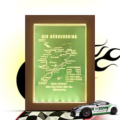 Racetrackart 3D Nürburgring Lampe - Nordschleife Nürburgring Rennstrecke, aktuelles Design, Holzkunstwerk Rahmen, 3D -Nachtlicht 7 Farben, Acryl Formel 1 Deko für Motorsport Fans von Racetrackart