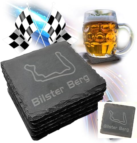 Racetrackart Bilster Berg Untersetzer für Getränke, 6-teiliges Set Untersetzer aus Schiefer, für zuhause und das Esszimmer, Dekoration, Rennsportfans von Racetrackart