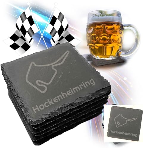 Racetrackart Hockenheimring Untersetzer für Getränke, 6-teiliges Set Untersetzer aus Schiefer, für zuhause und das Esszimmer, Dekoration, Rennsportfans von Racetrackart