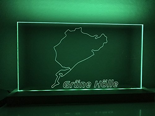 Racetrackart Lampe Nürburgring Gesamtstrecke Grüne Hölle mit 3D-Darstellung mit Green Hell Schriftzug, sechs Farben, Dekoration, Nachtlicht, einzigartige und coole Geschenkidee für Rennsportfans von Racetrackart