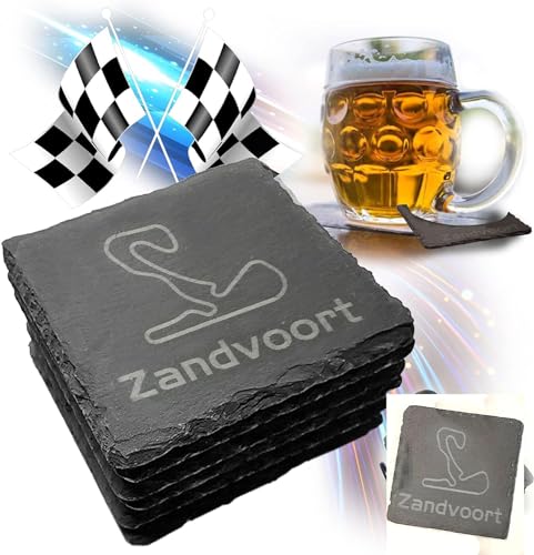 Racetrackart Zandvoort Untersetzer für Getränke, 6-teiliges Set Untersetzer aus Schiefer, für zuhause und das Esszimmer, Dekoration, Rennsportfans von Racetrackart