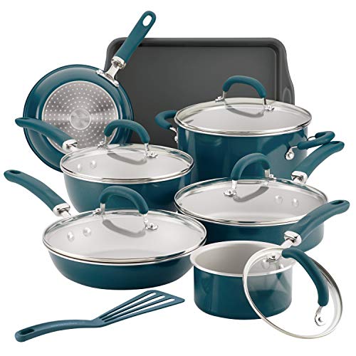 Rachael Ray 12144 Create Delicious Aluminium-Antihaft-Kochgeschirr-Set, 13-teilig, Blaugrün schimmernd von Rachael Ray