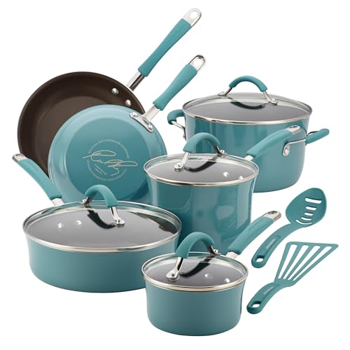 Rachael Ray 16344 Cucina Antihaft-Kochgeschirr-Set, Töpfe und Pfannen, Aluminium, Agave-Blau von Rachael Ray