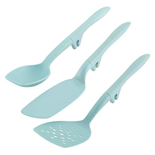 Rachael Ray 47915 3-Piece Lazy Tool Pfannenwender-Set mit Schlitzen aus Nylon, hellblau von Rachael Ray