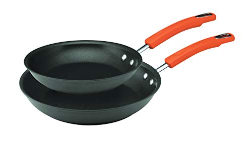 Rachael Ray Brights harteloxiertes Antihaft-Pfannen-Set, Bratpfannen-Set, harteloxiertes Bratpfannen-Set, 23,5 cm und 29,2 cm, Grau mit orangefarbenen Griffen, Bratpfannen-Set (23,5 cm und 29,2 cm) von Rachael Ray