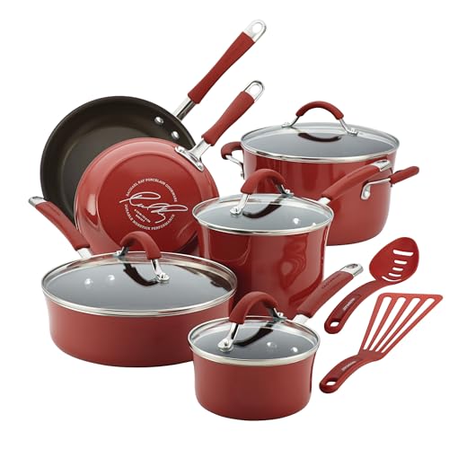 Rachael Ray Cucina Nonstick Cookware Pots and Pans Set, 12 Piece, Cranberry Red von Rachael Ray