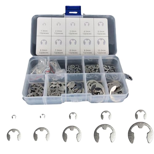 120pcs Halteringe 304 Edelstahl 10 Größen E Clip -Sortiment -Kit Circlip einfach zu verwenden. E -Clip -Werkzeug, das zur Retourne von Lager Zahnrädern verwendet wird von Rachlicy