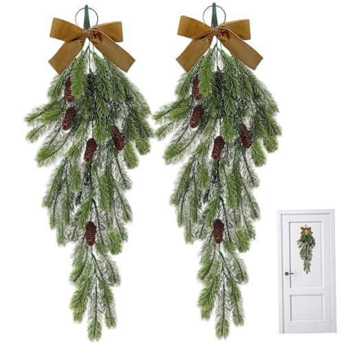 2pcs Weihnachten Swag Teardrop Greeny Swag mit Tintenkones und Samtwugung Hängende Weihnachts -Türkranz für Winterwand Fenster Home Decor Braun 2pcs Weihnachten Swag Teardrop Greeny Swag mit Tintenkones und Samtwugung Hängende Weihnachts -Türkranz für Winterwand Fenster Home Decor Braun von Rachlicy