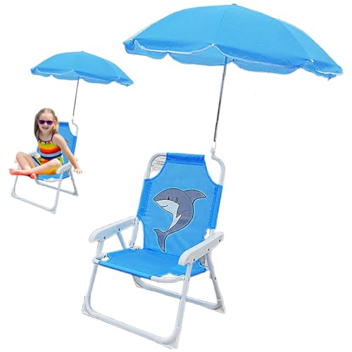 Kids Beach Stuhl mit Regenschirm Faltbarer Kleinkind Campingstuhl wasserdichte Polyester Beach mit Sonnenschatten Blue Kids Outdoor praktisch für Poolreisen von Rachlicy