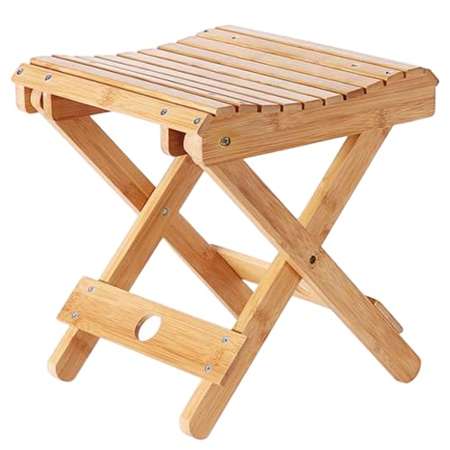 Klappbarer Hocker Hochleistungs Bambus Klapper Fußhocker Tragbares Stuhlbank für Garten Camping Picknick Badezimmer im Freien von Rachlicy