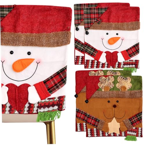 Rachlicy 4PCS -Weihnachtsstuhlabdeckungen süßer Schneemann- und Elchstuhl -Rückenabdeckungen für Home Hotel Kitchen Weihnachtsdekoration Rachlicy 4PCS -Weihnachtsstuhlabdeckungen süßer Schneemann- und Elchstuhl -Rückenabdeckungen für Home Hotel Kitchen Weihnachtsdekoration von Rachlicy