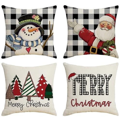Rachlicy 4pcs Weihnachtskissenbezüge 18x18 Zoll schwarz weiß weiße Plaid Kissenbezüge von Rachlicy
