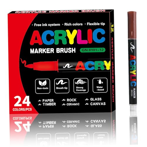 Rachlicy Acrylfarbenmarkierungen 24 Farben Weiche Pinselspitze -Farbstifte zum Malen von Stoff Holz Keramik Steinglas Leinwand von Rachlicy