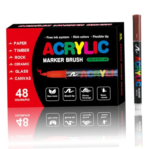 Rachlicy Acrylfarbenmarkierungen 48 Farben weiche Pinselspitze Farbstifte zum Malen von Stoff Holz Keramik Steinglas Leinwand Rachlicy Acrylfarbenmarkierungen 48 Farben weiche Pinselspitze Farbstifte zum Malen von Stoff Holz Keramik Steinglas Leinwand von Rachlicy