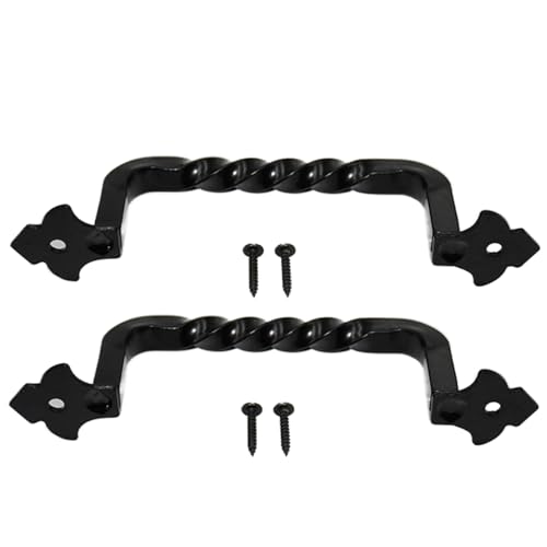 Rachlicy Gartentor -Griff -Tür -Zuggriff 2pcs mit verdrehtem Design schwarzer Eisen Scheunentürgriffe mit vier Schrauben stabil Retro & rustikal von Rachlicy