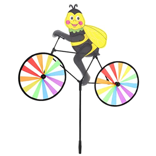 Gartenwindmühle Bienen Tier auf dem Fahrrad Windmühle süße 3D Bienenwind Spinner Stakes Ornamente Kinder Outdoor Spielzeug Garten Zaun Dekorationen von Rachlicy