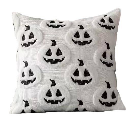 Rachlicy Halloween -Kissenbezüge Kürbiskissenbezüge weiche Plüschkissenbezüge für Stuhlsofa Schlafzimmer Wohnzimmer Wohnkultur Weiß weiß von Rachlicy