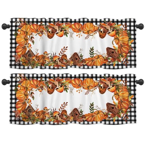 Rachlicy Herbstküche Vorhänge 2pcs Kürbispilzblatt Küche Valance Gemütliche Herbstvorhänge für Fenster Heimcafé von Rachlicy
