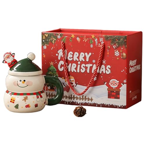 Rachlicy Snowman Becher 400ml Keramik Schneemann Weihnachtskaffee mit Deckel süßes Teetasse zum Weihnachtsfest -Wintergeburtstag Grün grün von Rachlicy